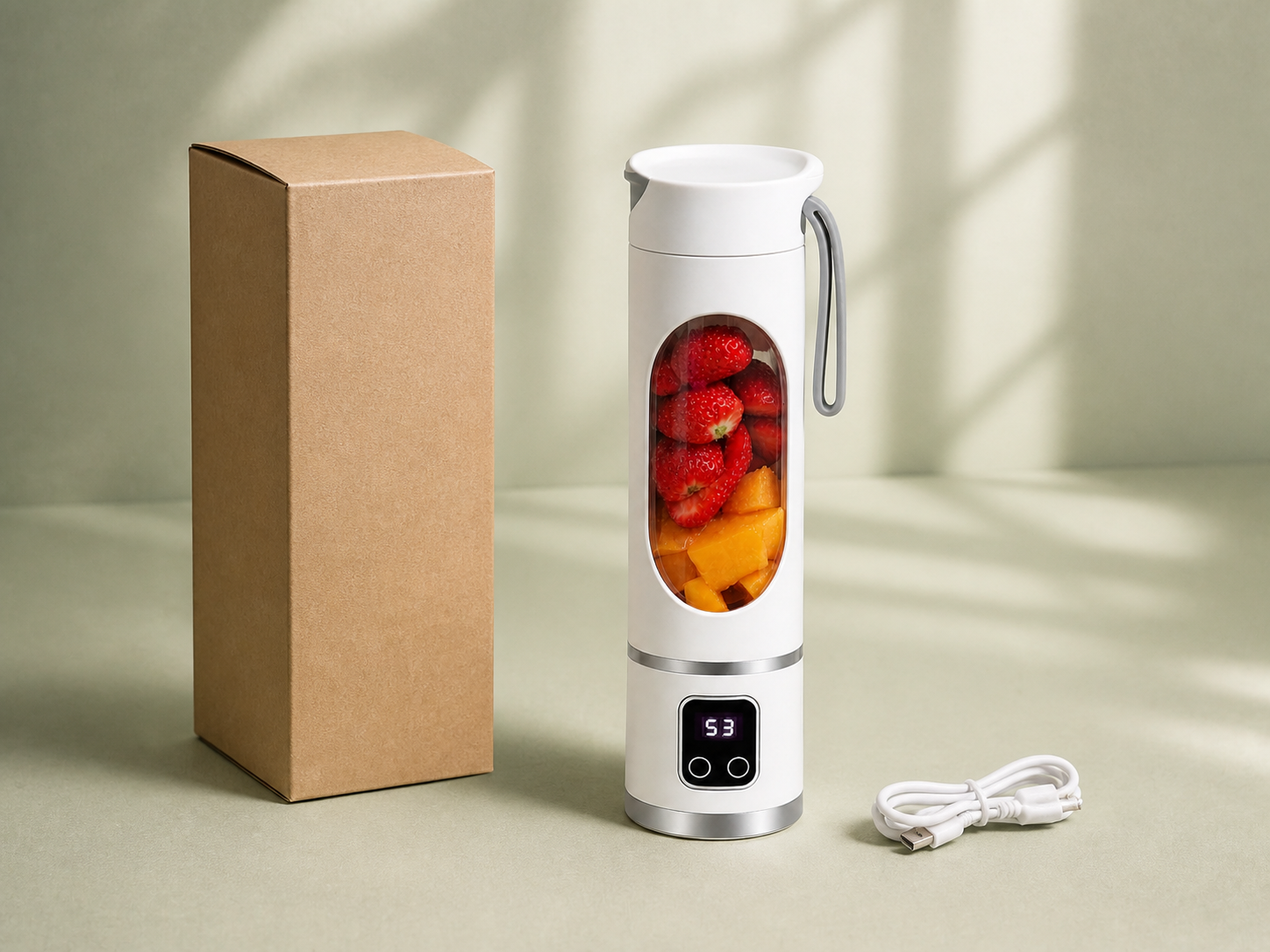 Portable blender, detachable cup and USB charging cable