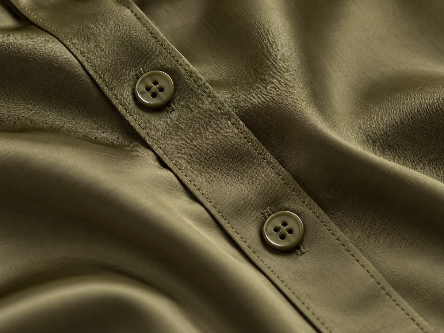 Satin Shirt, Olive: Button detail; AI-generated design preview, not verified product photography