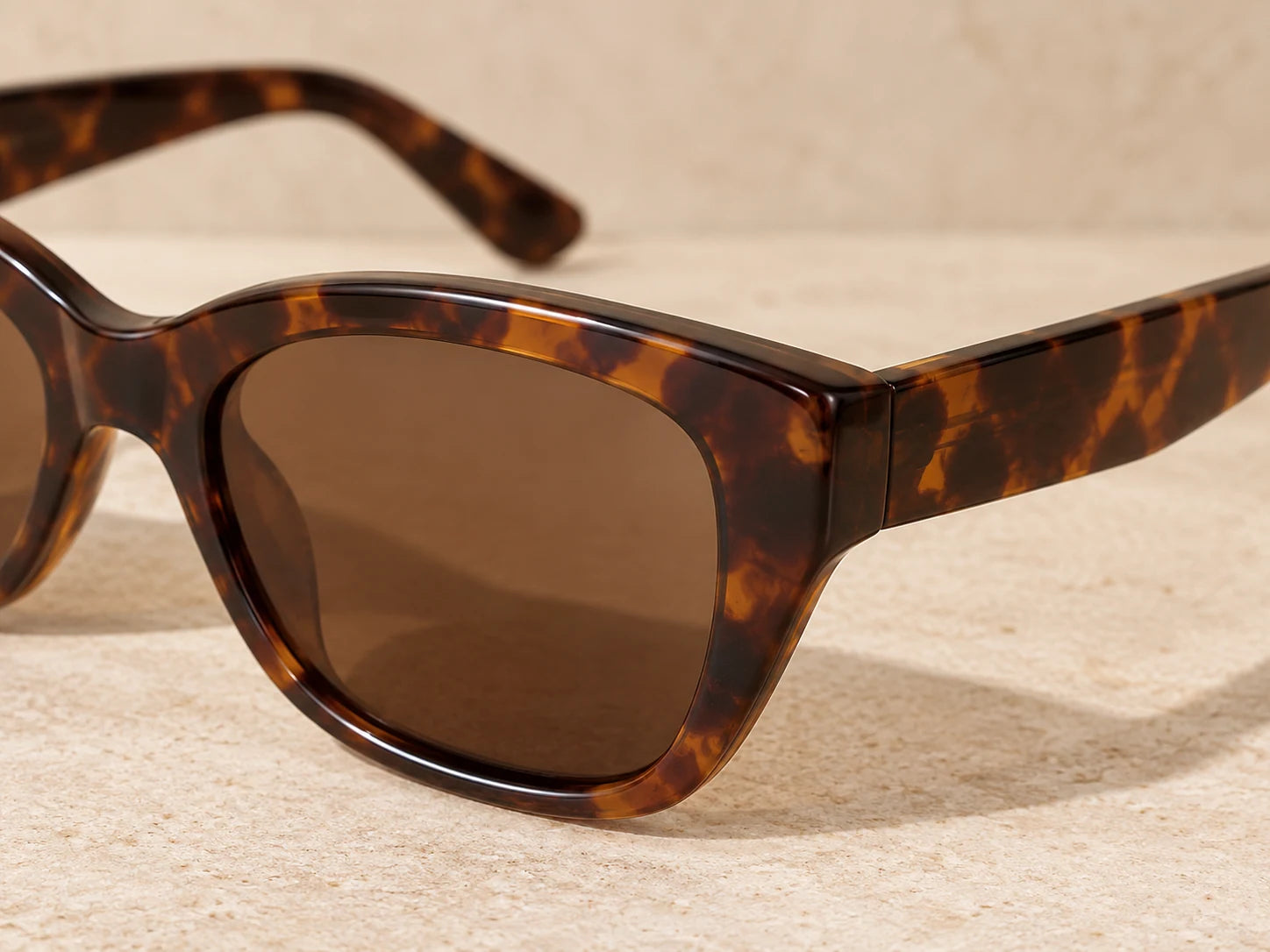 Tortoiseshell Sunglasses, Tortoiseshell: Frame detail; AI design preview, not verified merchandise evidence