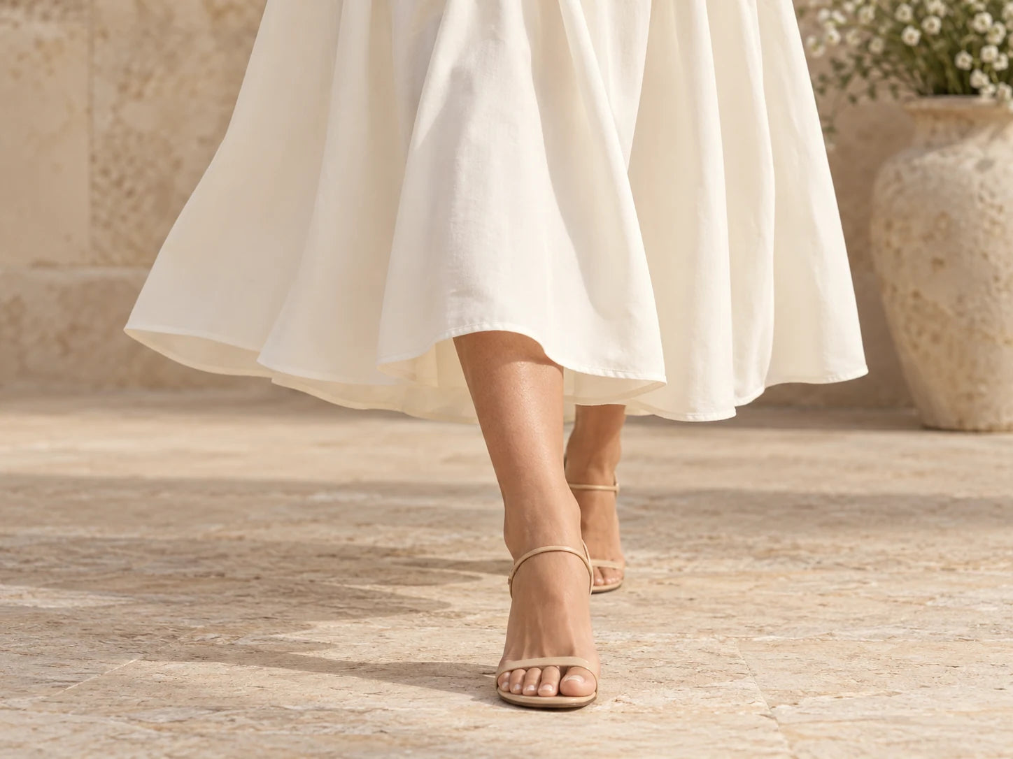 Ivory Square Neck Dress, Ivory: Hem detail; AI design preview, not verified merchandise evidence