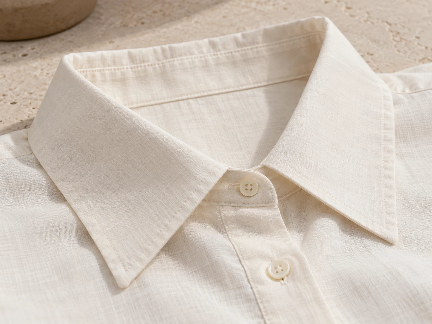 Ivory Pocket Shirt, Ivory: Collar detail; AI design preview, not verified merchandise evidence