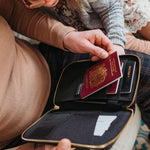 Family preparing travel documents with the passport organiser