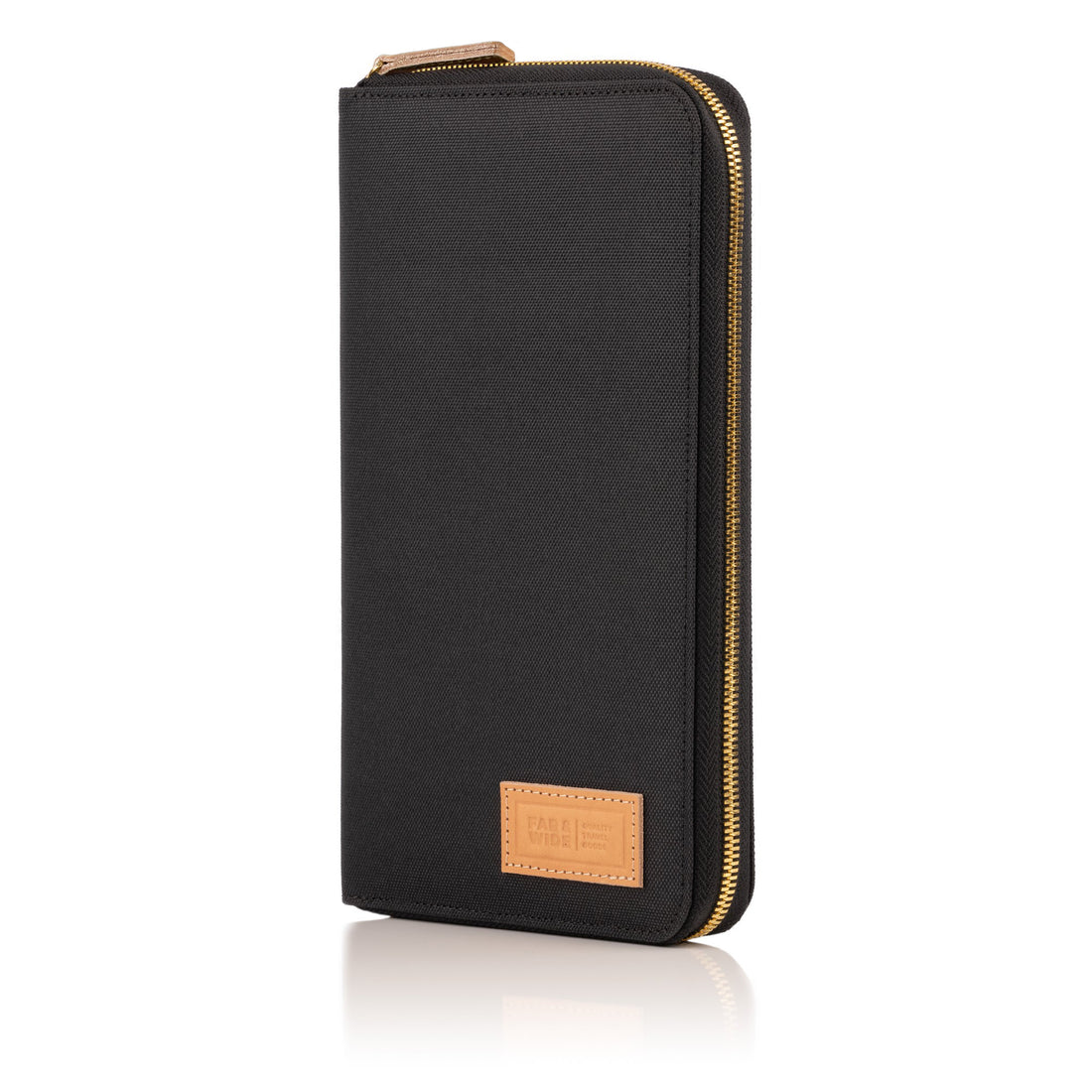 Black family passport holder, angled view