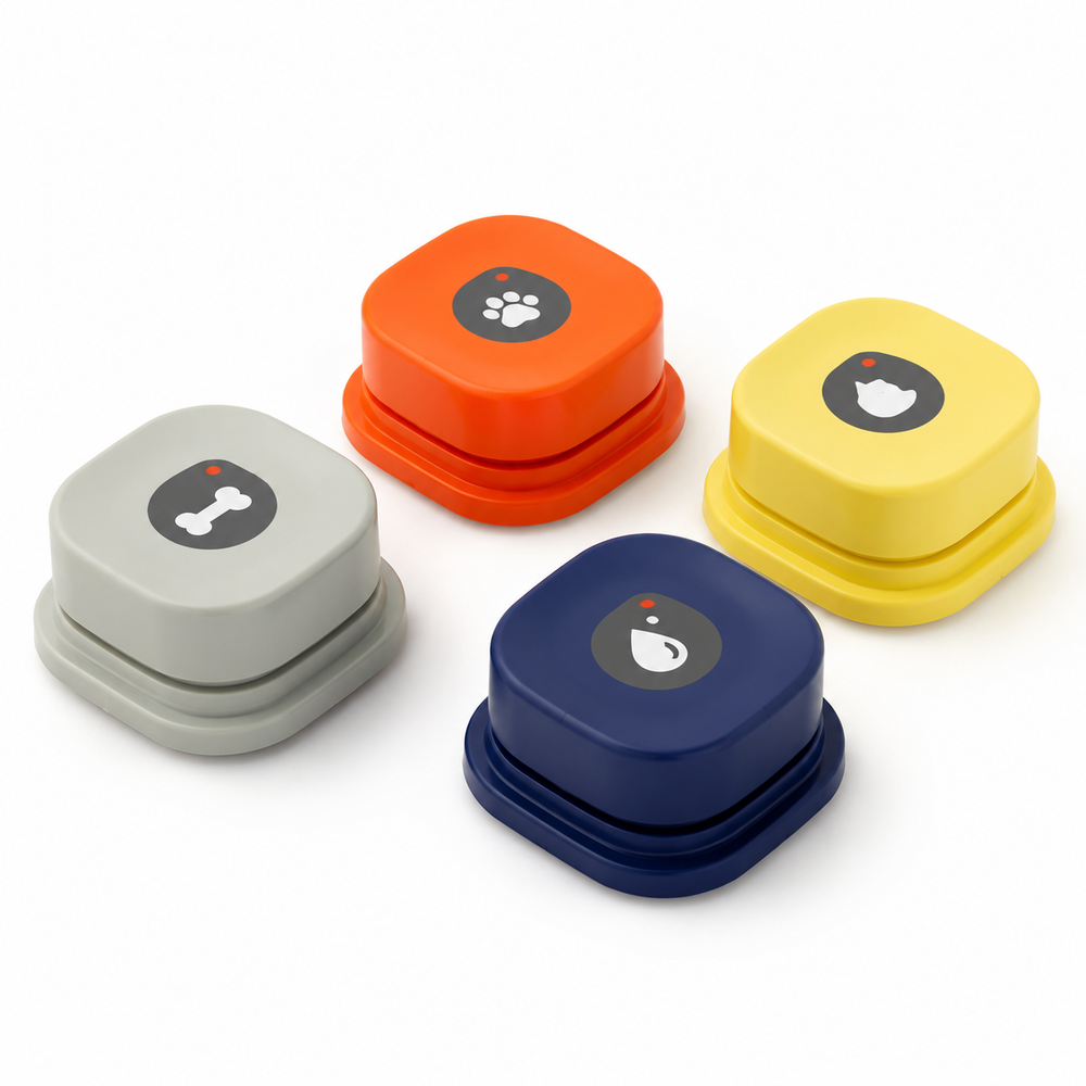 Set of four color-coded recordable pet buttons
