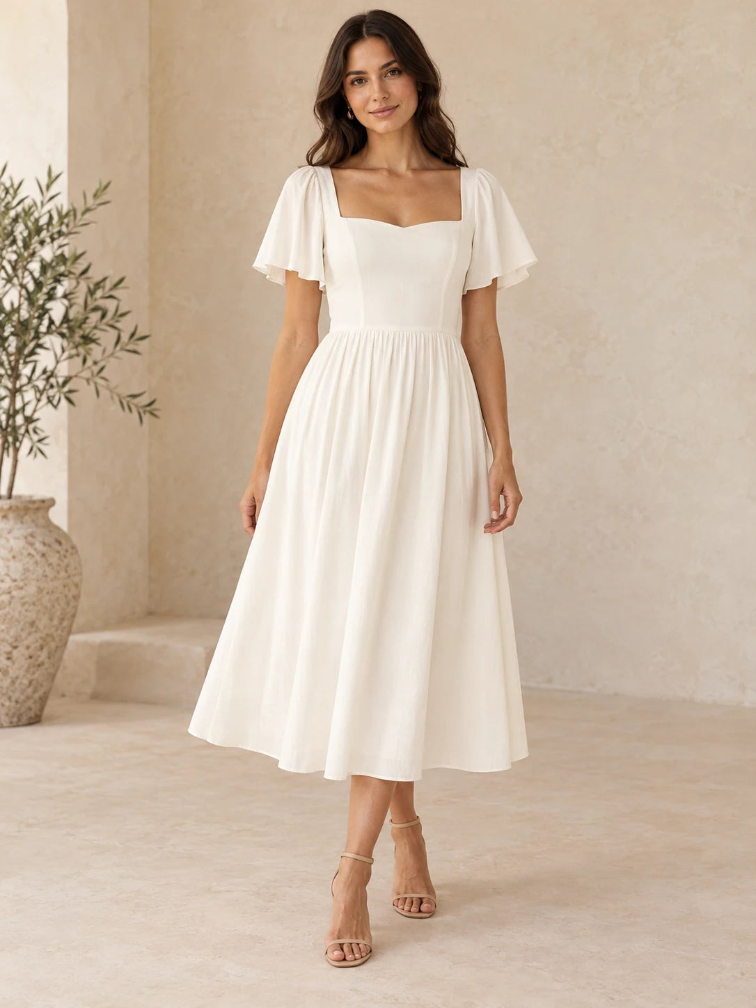 Ivory Square Neck Dress